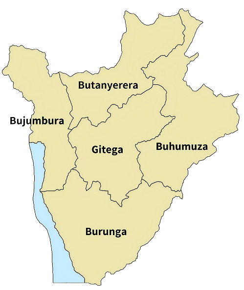 Map of Burundi showing provinces