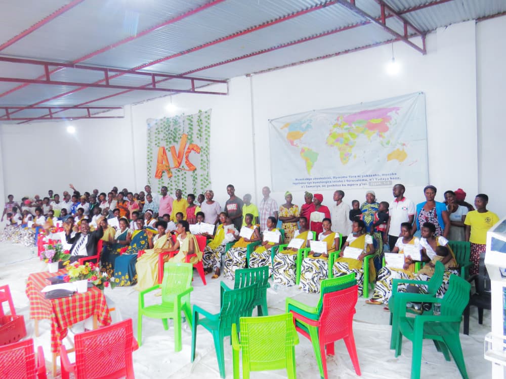 Large gathering of women and children at community event